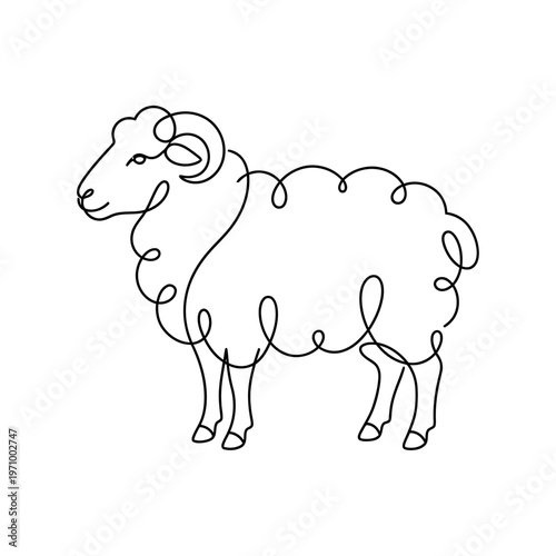 Simple continuous line art drawing of a sheep