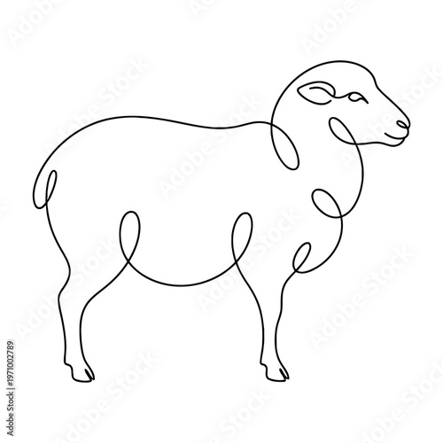 Minimal continuous line art illustration of a goat