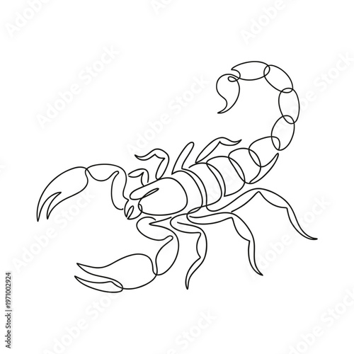Minimal continuous line art illustration of a scorpion