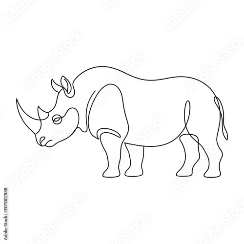 Minimal continuous line art illustration of a rhinoceros