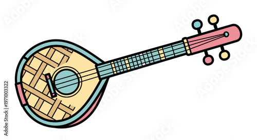 Colorful illustration of a mandolin instrument.