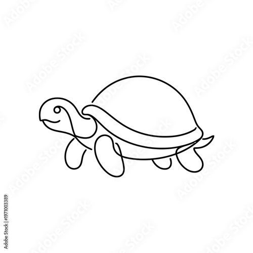 Minimal continuous line art illustration of a turtle
