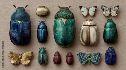 Handcrafted Metallic Textured Decorative Beetles & Butterflies – Vintage Curio Collection for Artistic Wall Decor, Home Styling & Display Accents