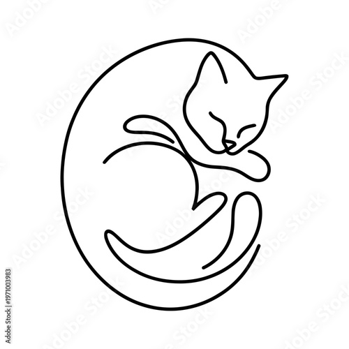 Simple continuous line drawing of a cute sleeping cat