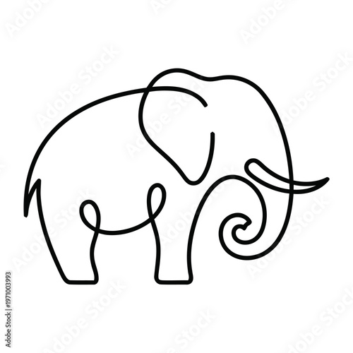 Simple continuous line drawing of a cute elephant. Perfect for coloring books, kids activities, and minimal animal illustrations.
