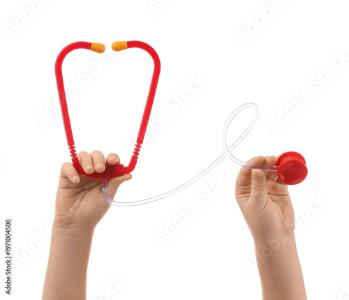Child's hands with toy stet...