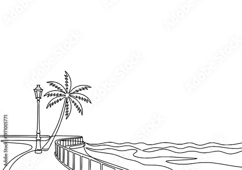 Nice French Riviera Coastal Monoline Skyline Background