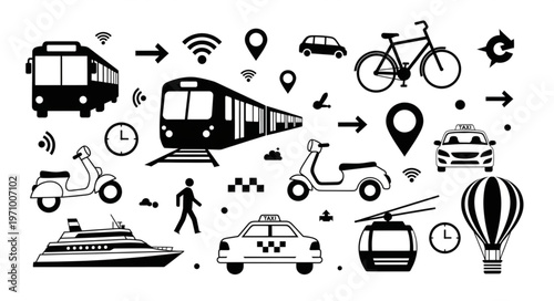 Collection of Transportation Icons and Symbols.