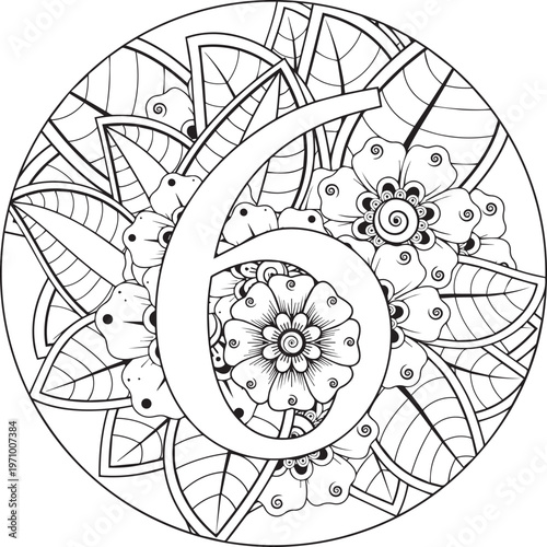 Beautiful Black color English number design 6