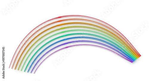 Prismatic light bands arc across a dark matte background for a light overlay.