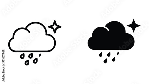 Contrasting weather icons depicting rain with and without sunshine
