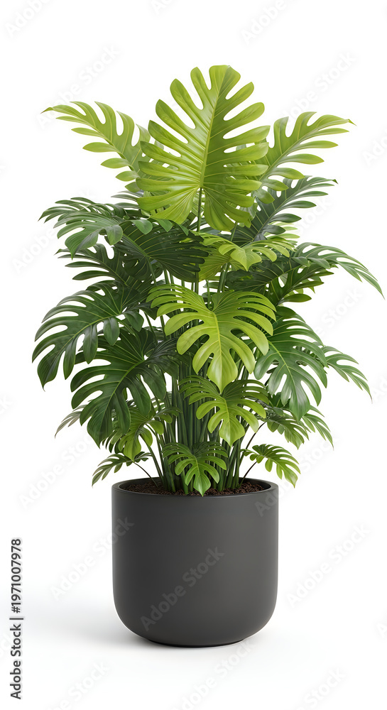 Fototapeta premium Elegant indoor fiddle leaf fig plant in a modern black pot