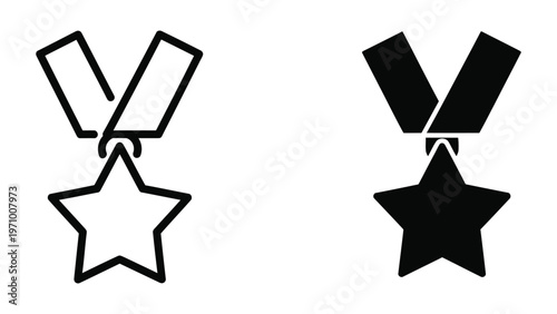 Comparison of outlined and filled medal designs with star and ribbon elements
