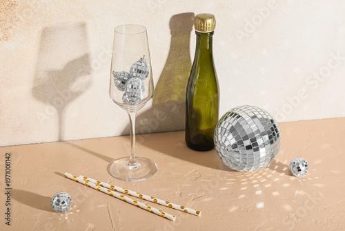 Bottle of champagne, glass ...