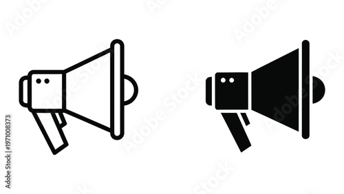 Contrasting graphic megaphones with different fill styles and tones