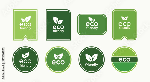 Collection of eco-friendly brand logos with green and white color schemes