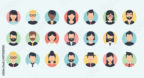 A set of flat vector avatar icons showing diverse people in head-and-shoulders view.