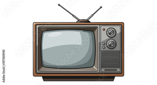 Vintage television set with antenna and dials 