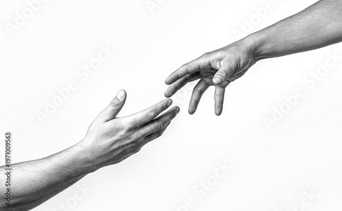 Salvation. Close up help hand. Helping hand concept and international day of peace, support. Black, white