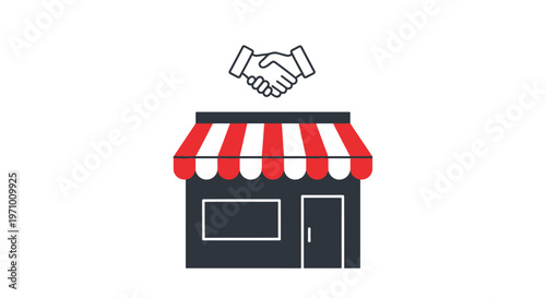 Handshake above a storefront.