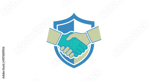 Handshake in shield logo symbol.