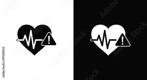 Heart rate warning sign vector graphic illustration with ecg heartbeat symbol and alert triangle