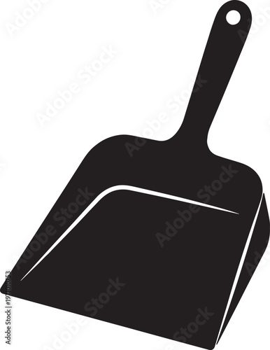 Black minimalist dustpan silhouette icon for household cleaning and sanitation maintenance