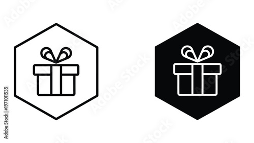 Contrast icons of gift boxes with different background colors in hexagon shapes