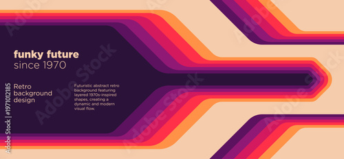 Futuristic retro pattern design with layered shapes and vibrant striped elements. Vector illustration.