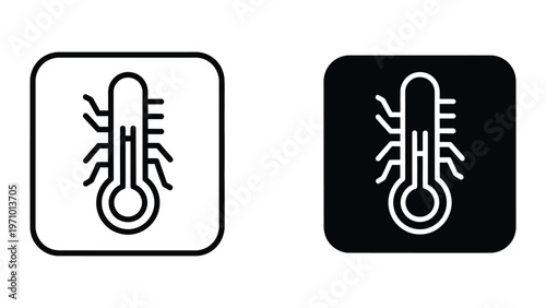 Contrast of thermometer icons on white and black backgrounds with varying styles