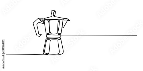 A minimalist single continuous line drawing of a classic moka pot coffee maker on white background Vector, illustration
