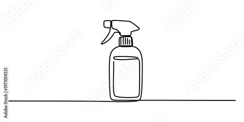 A simple black and white line drawing of a plastic spray bottle for household cleaning tasks Vector, illustration