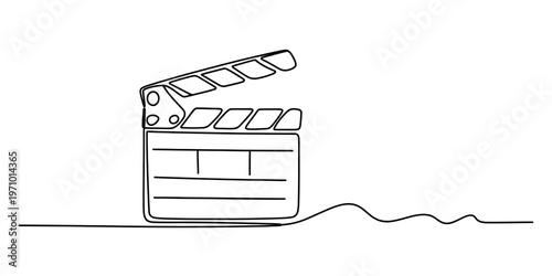 A single continuous line drawing of a classic movie clapperboard icon on a plain white background Vector, illustration