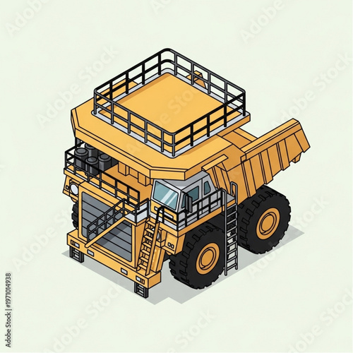 Isometric Illustration of a Heavy-Duty Mining Dump Truck.