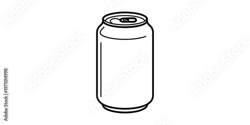 A simple black and white line art illustration of a generic aluminum soda or beverage drink can Vector, illustration