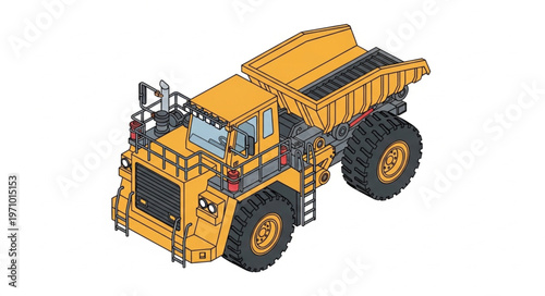 Isometric Illustration of a Yellow Mining Dump Truck.