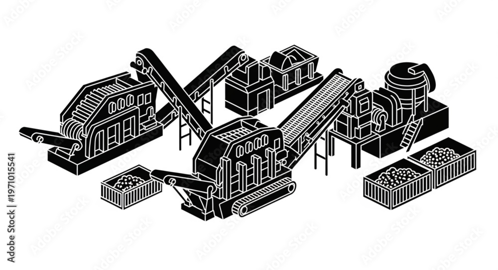 Fototapeta premium Isometric Illustration of a Mining and Quarrying Plant.