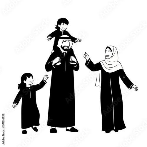 Family in traditional Middle Eastern clothing.