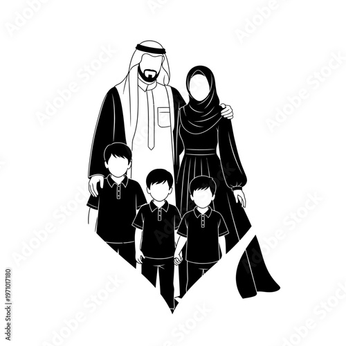 Arabian Family With Two Children.