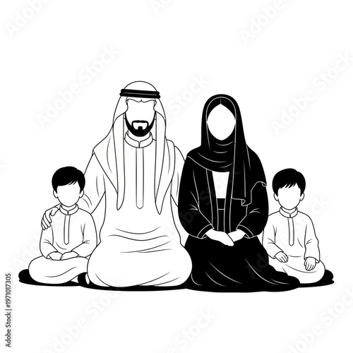 Traditional Emirati Family Sitting Together.