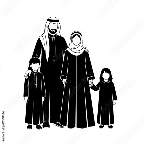 Arabian Family Wearing Traditional Clothing.