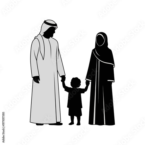 Arabian Family Holding Hands Together.