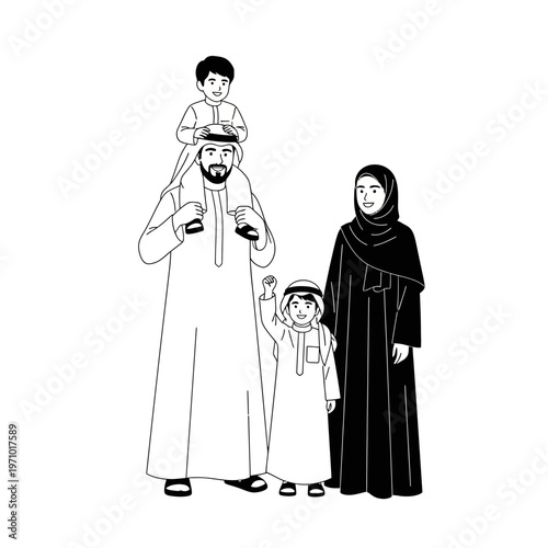 Middle Eastern family in traditional clothing.
