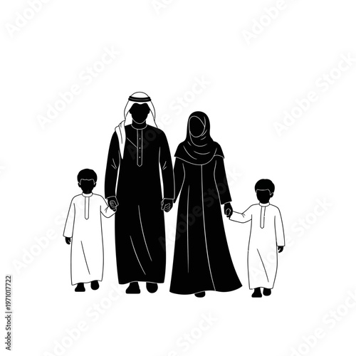 Arabian Family Wearing Traditional Clothing.