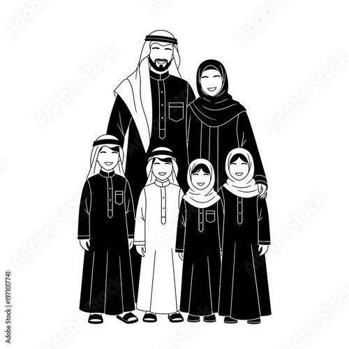 Arabian Family Wearing Traditional Clothing.