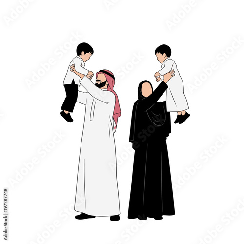 Arabian family with two little boys.