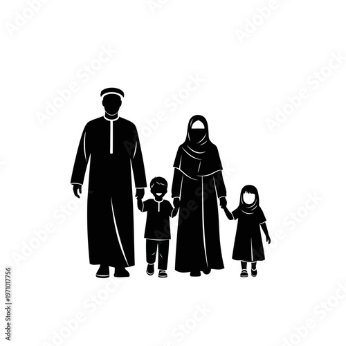 Muslim family in traditional clothing.