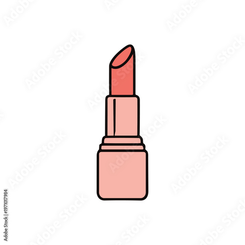 Pink Coral Lipstick Cosmetic Icon — Flat Design Beauty Makeup Illustration Isolated on White Background Vector
