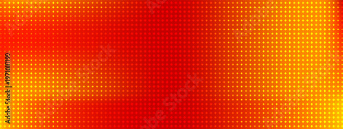 Red LED screen bg with yellow horizontal gradient glow. Circle dot pixels, glitter, specks on panel texture. Vector grid. Stage backdrop for concert show tv display wall.