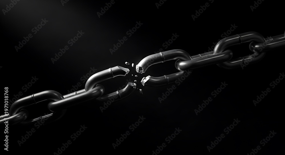 Fototapeta premium Silver chain in darkness a symbol of confinement and strength